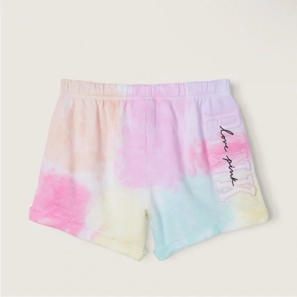 Victoria s Secret PINK Rolled Hem Sweat Shorts Tie Dye Logo Small NEW Shorts